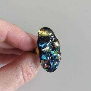 Iridescent Dichroic Glass Statement Ring - Multicolor